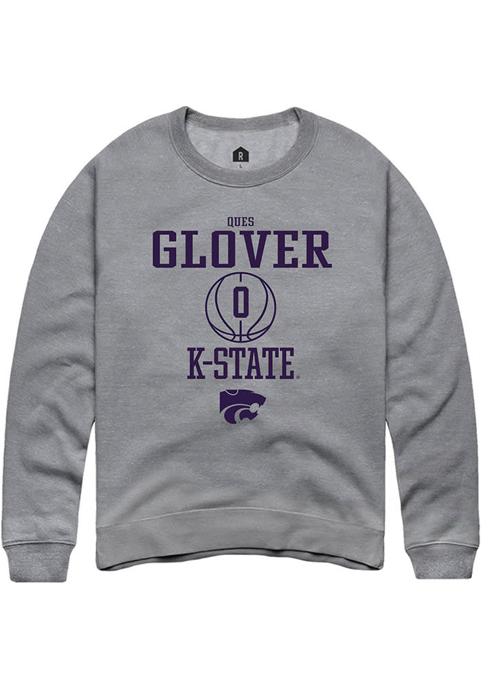 Ques Glover Rally K-State Wildcats Mens Grey NIL Sport Icon Long Sleeve Crew Sweatshirt