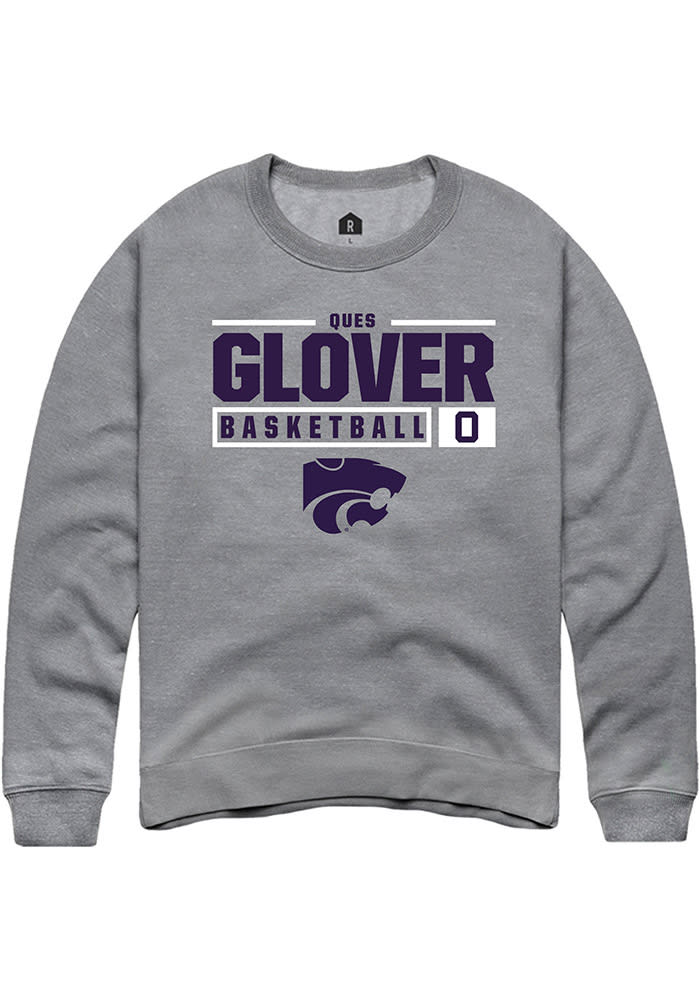 Ques Glover Rally K-State Wildcats Mens Grey NIL Stacked Box Long Sleeve Crew Sweatshirt