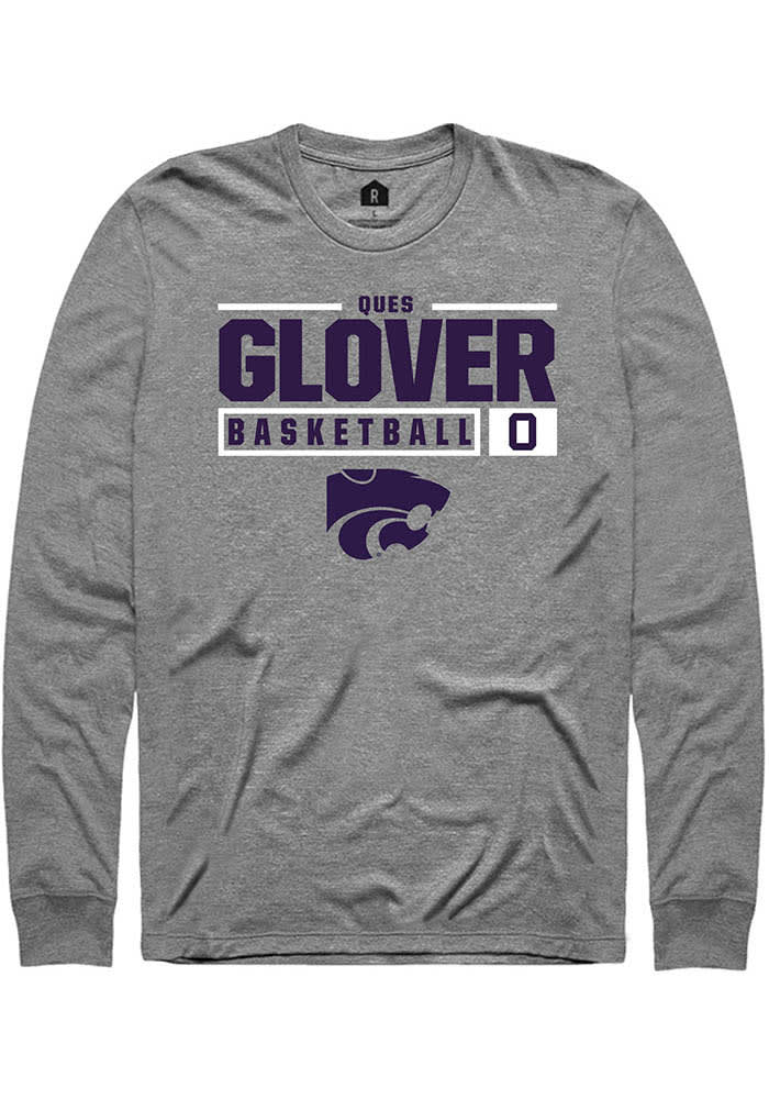 Ques Glover K-State Wildcats Grey Rally NIL Stacked Box Long Sleeve T Shirt