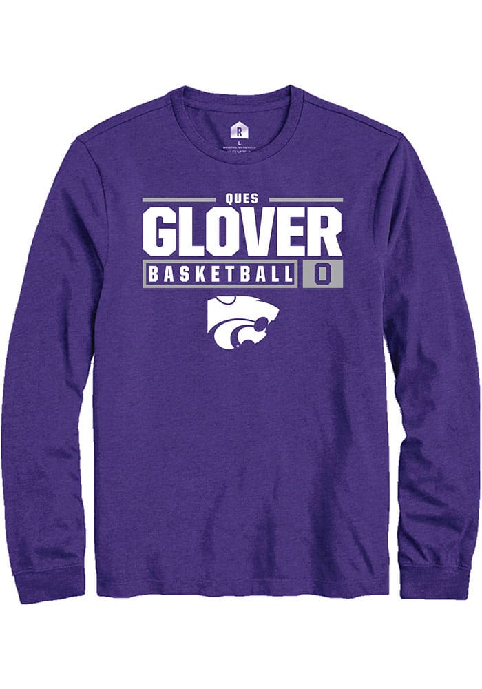 Ques Glover K-State Wildcats Purple Rally NIL Stacked Box Long Sleeve T Shirt