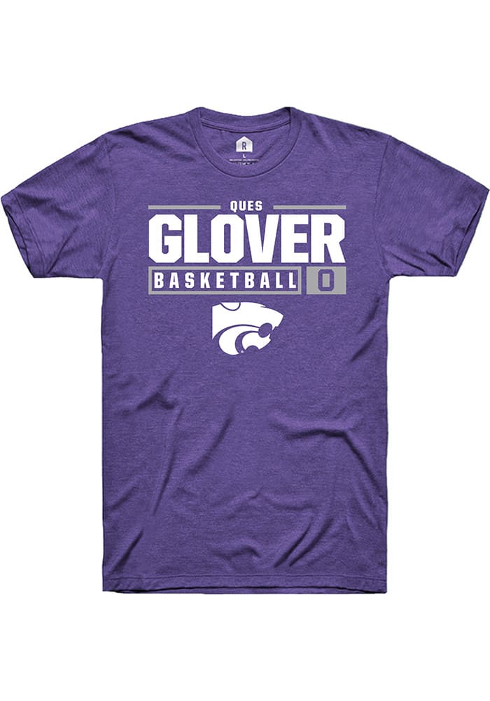 Ques Glover K-State Wildcats Purple Rally NIL Stacked Box Short Sleeve T Shirt