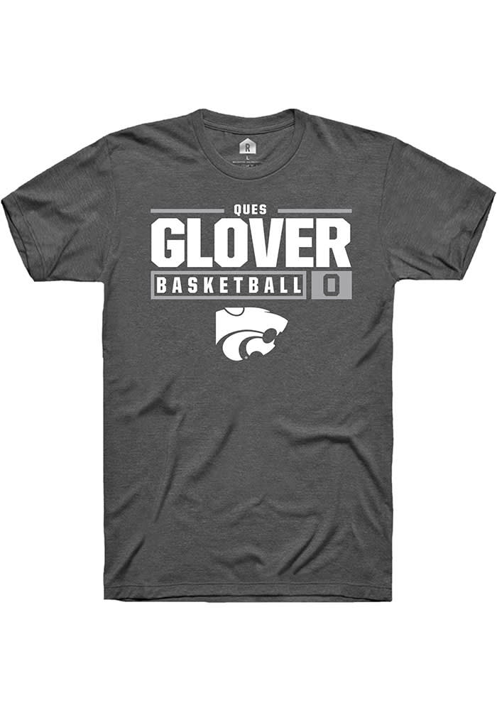 Ques Glover K-State Wildcats Grey Rally NIL Stacked Box Short Sleeve T Shirt