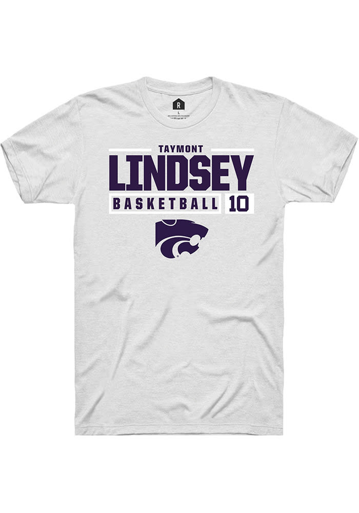 Taymont Lindsey K-State Wildcats White Rally NIL Stacked Box Short Sleeve T Shirt
