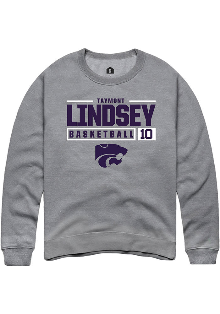 Taymont Lindsey Rally K-State Wildcats Mens Grey NIL Stacked Box Long Sleeve Crew Sweatshirt