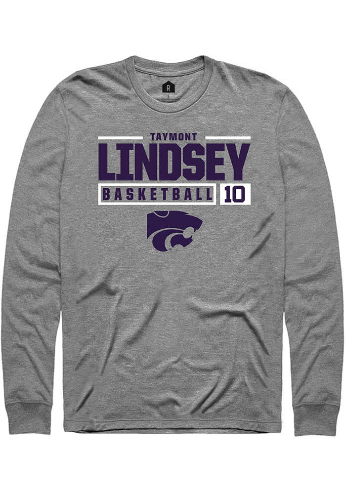 Taymont Lindsey K-State Wildcats Grey Rally NIL Stacked Box Long Sleeve T Shirt