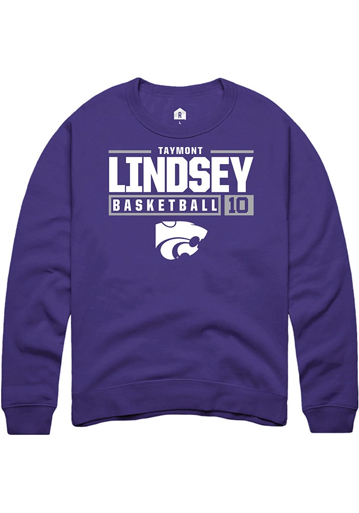 Taymont Lindsey Rally K-State Wildcats Mens Purple NIL Stacked Box Long Sleeve Crew Sweatshirt