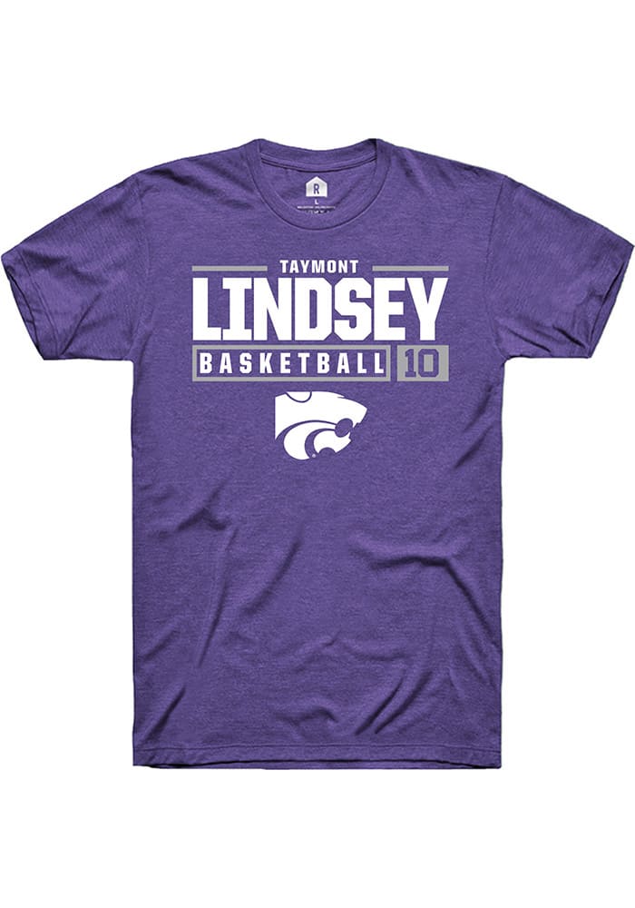 Taymont Lindsey K-State Wildcats Purple Rally NIL Stacked Box Short Sleeve T Shirt