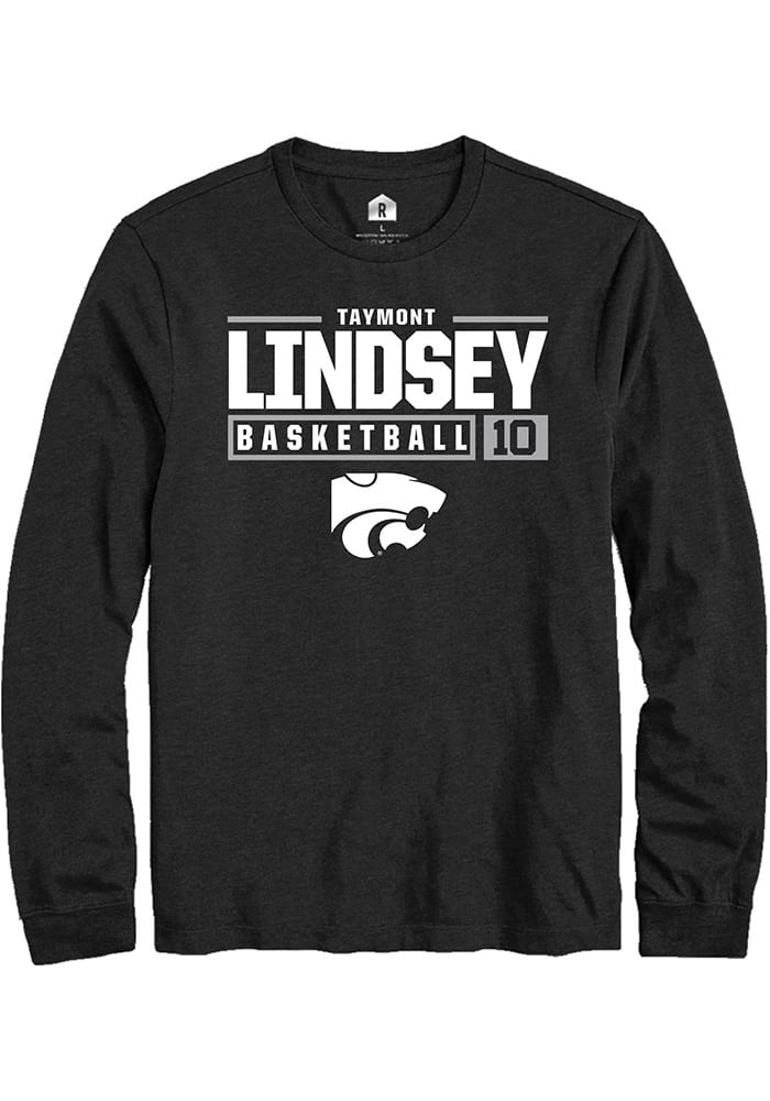 Taymont Lindsey K-State Wildcats Black Rally NIL Stacked Box Long Sleeve T Shirt