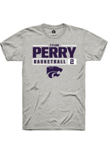 Tylor Perry  K-State Wildcats Ash Rally NIL Stacked Box Short Sleeve T Shirt