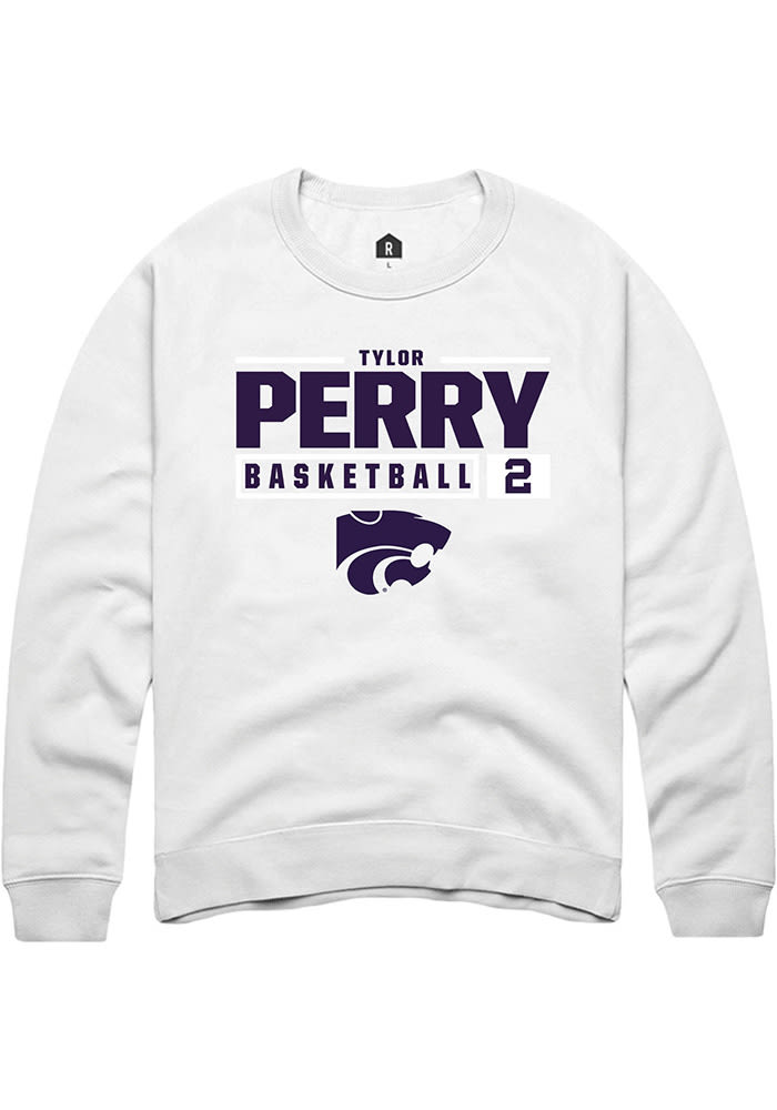 Tylor Perry Rally K-State Wildcats Mens White NIL Stacked Box Long Sleeve Crew Sweatshirt