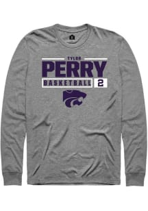 Tylor Perry  K-State Wildcats Graphite Rally NIL Stacked Box Long Sleeve T Shirt