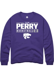Tylor Perry  Rally K-State Wildcats Mens Purple NIL Stacked Box Long Sleeve Crew Sweatshirt