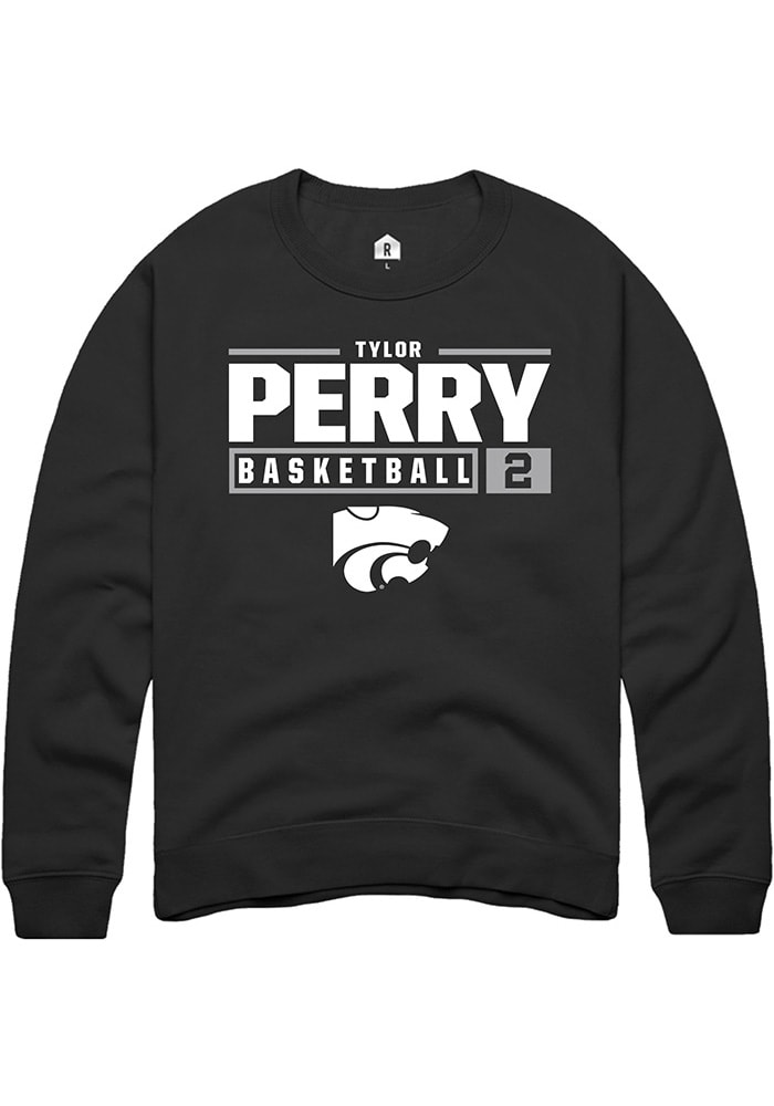 Tylor Perry Rally K-State Wildcats Mens Black NIL Stacked Box Long Sleeve Crew Sweatshirt