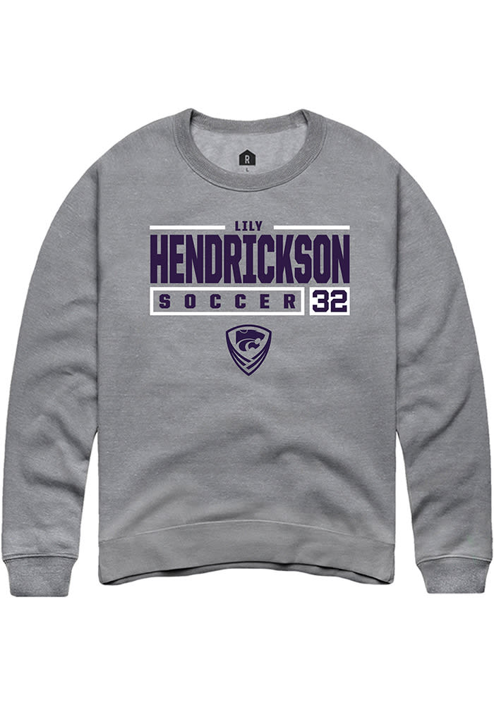 Lily Hendrickson Rally K-State Wildcats Mens Grey NIL Stacked Box Long Sleeve Crew Sweatshirt