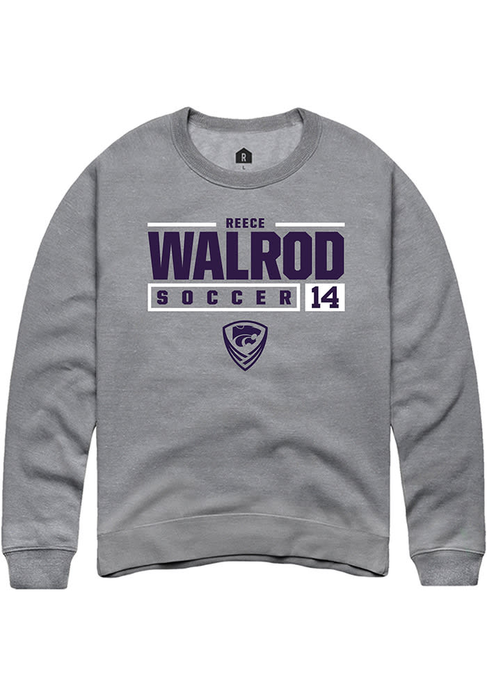 Reece Walrod Rally K-State Wildcats Mens Grey NIL Stacked Box Long Sleeve Crew Sweatshirt