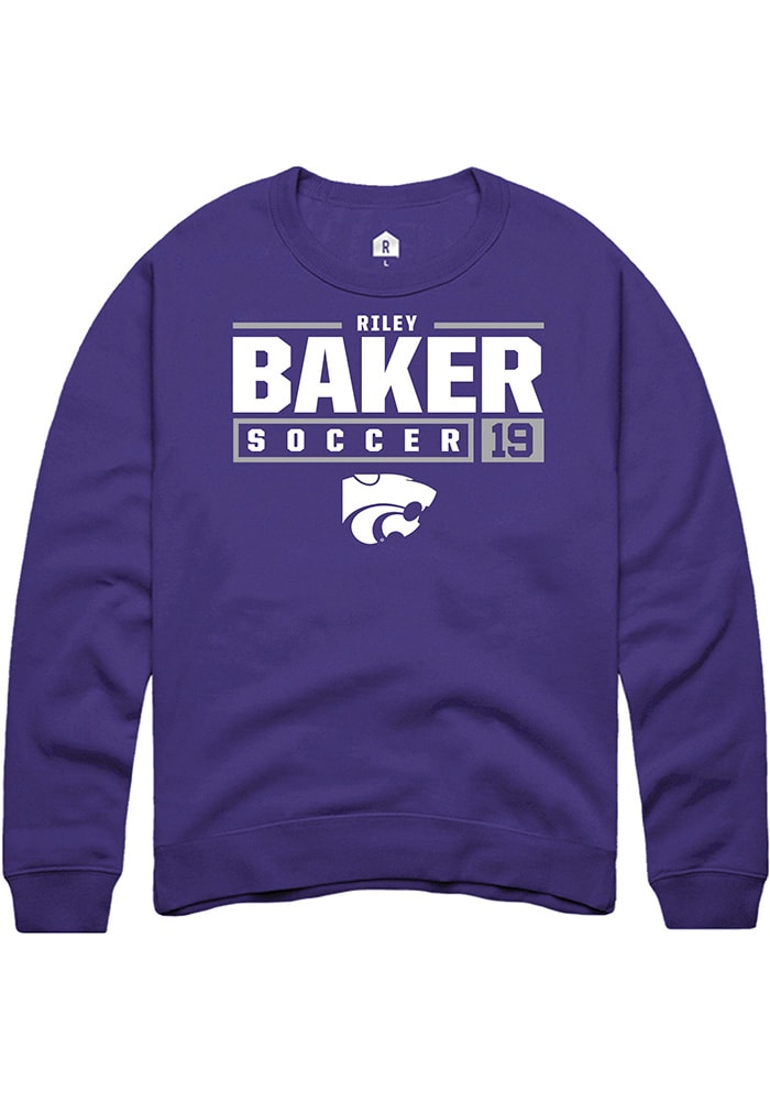 Riley Baker Rally K-State Wildcats Mens Purple NIL Stacked Box Long Sleeve Crew Sweatshirt