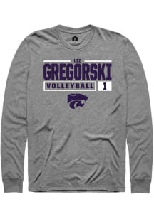 Elizabeth Gregorski  K-State Wildcats Graphite Rally NIL Stacked Box Long Sleeve T Shirt