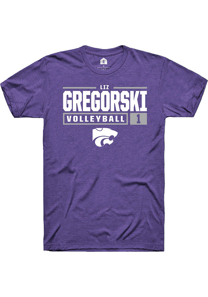 Elizabeth Gregorski K-State Wildcats Purple Rally NIL Stacked Box Short Sleeve T Shirt