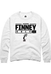 Jackson Finney  Rally Cincinnati Bearcats Mens White NIL Stacked Box Long Sleeve Crew Sweatshirt