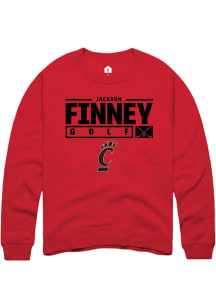 Jackson Finney  Rally Cincinnati Bearcats Mens Red NIL Stacked Box Long Sleeve Crew Sweatshirt