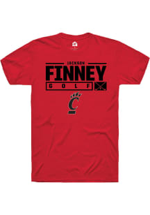 Jackson Finney  Cincinnati Bearcats Red Rally NIL Stacked Box Short Sleeve T Shirt