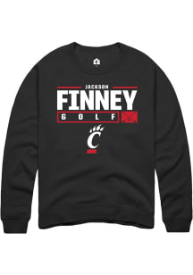 Jackson Finney  Rally Cincinnati Bearcats Mens Black NIL Stacked Box Long Sleeve Crew Sweatshirt