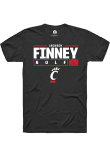 Jackson Finney  Cincinnati Bearcats Black Rally NIL Stacked Box Short Sleeve T Shirt