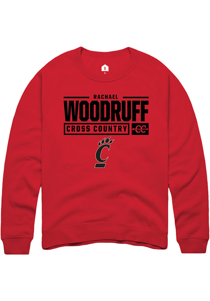 Rachael Woodruff Rally Cincinnati Bearcats Mens Red NIL Stacked Box Long Sleeve Crew Sweatshirt