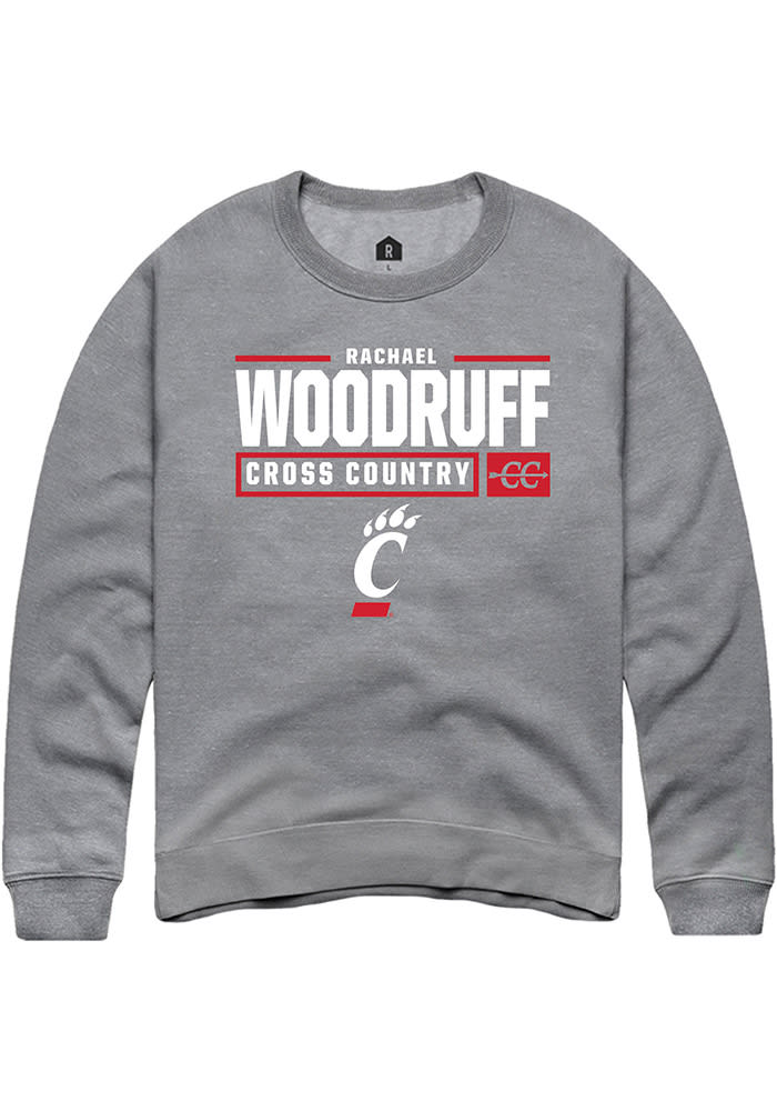 Rachael Woodruff Rally Cincinnati Bearcats Mens Grey NIL Stacked Box Long Sleeve Crew Sweatshirt