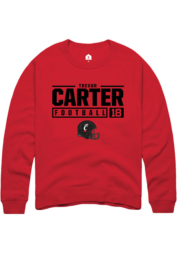 Trevor Carter Rally Cincinnati Bearcats Mens Red NIL Stacked Box Long Sleeve Crew Sweatshirt