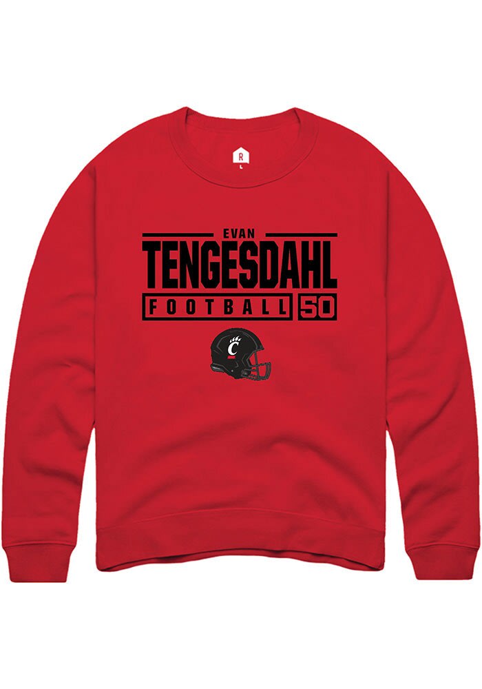 Evan Tengesdahl  Rally Cincinnati Bearcats Mens Red NIL Stacked Box Long Sleeve Crew Sweatshirt