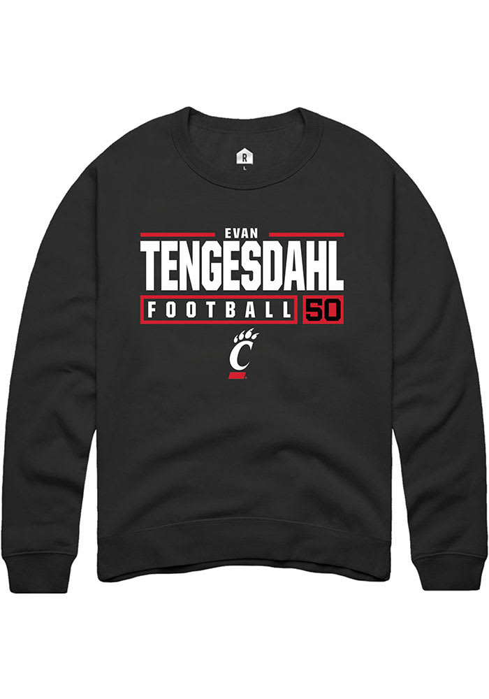 Evan Tengesdahl Rally Cincinnati Bearcats Mens Black NIL Stacked Box Long Sleeve Crew Sweatshirt