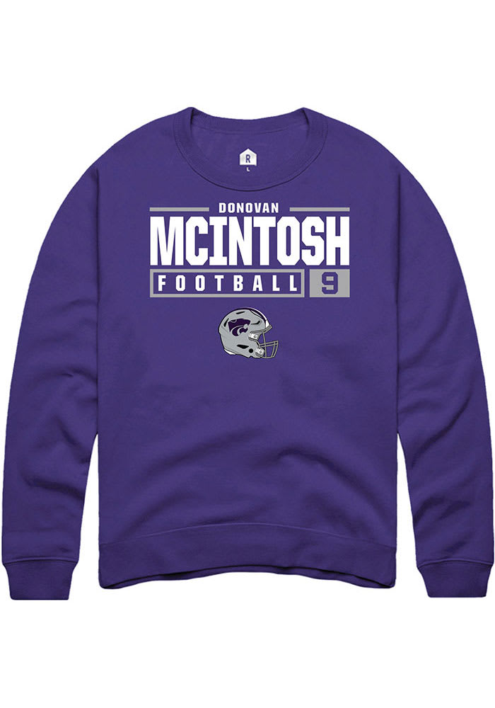Donovan McIntosh Rally K-State Wildcats Mens Purple NIL Stacked Box Long Sleeve Crew Sweatshirt