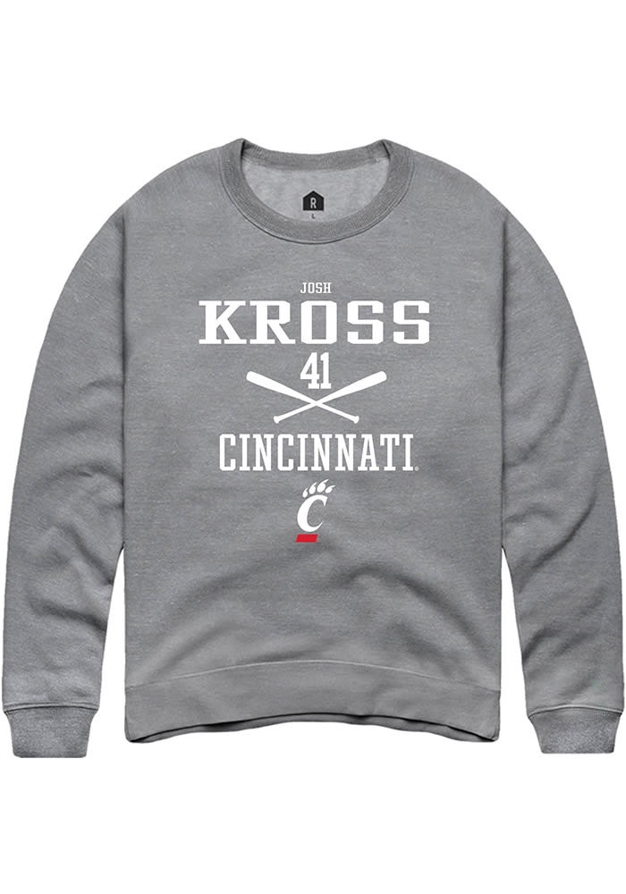 Josh Kross Rally Cincinnati Bearcats Mens Grey NIL Sport Icon Long Sleeve Crew Sweatshirt