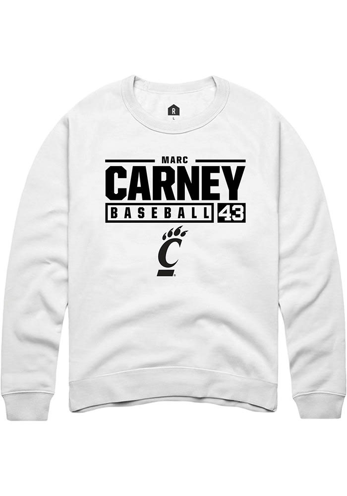 Marc Carney Rally Cincinnati Bearcats Mens White NIL Stacked Box Long Sleeve Crew Sweatshirt