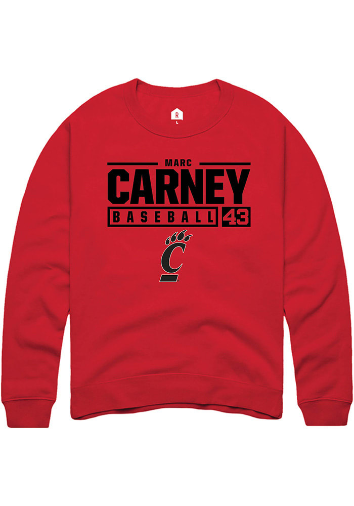 Marc Carney Rally Cincinnati Bearcats Mens Red NIL Stacked Box Long Sleeve Crew Sweatshirt