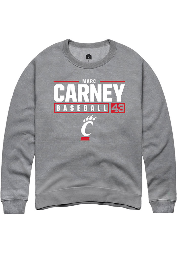 Marc Carney Rally Cincinnati Bearcats Mens Grey NIL Stacked Box Long Sleeve Crew Sweatshirt