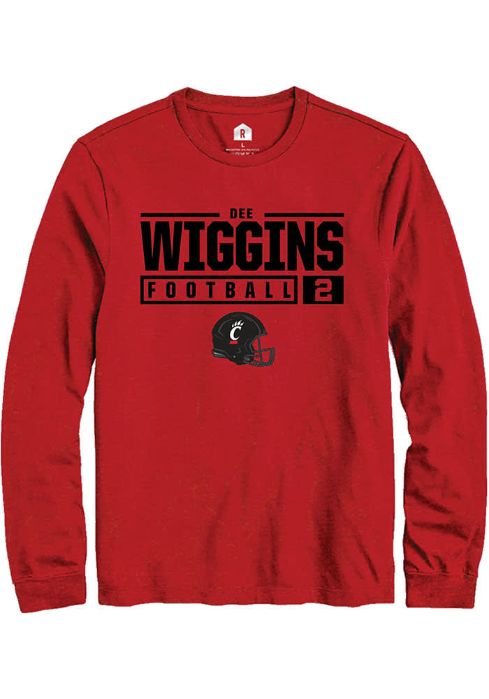 Dee Wiggins Cincinnati Bearcats Red Rally NIL Stacked Box Long Sleeve T Shirt