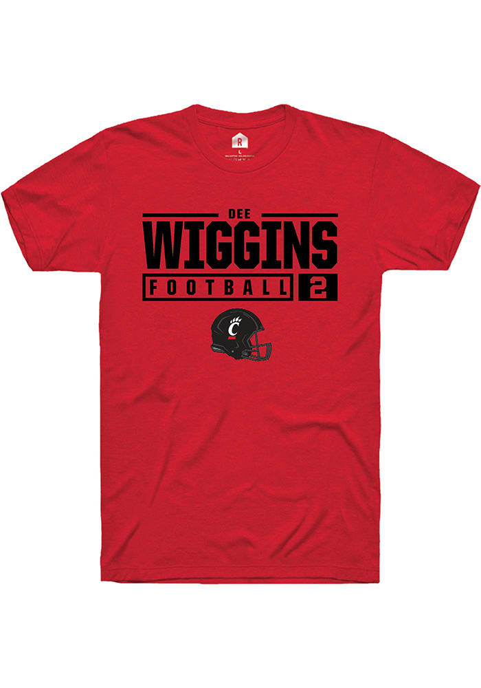 Dee Wiggins Cincinnati Bearcats Red Rally NIL Stacked Box Short Sleeve T Shirt