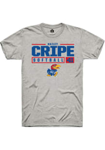 Hailey Cripe  Kansas Jayhawks Ash Rally NIL Stacked Box Short Sleeve T Shirt