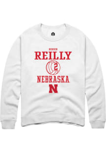 Bergen Reilly  Rally Nebraska Cornhuskers Mens White NIL Sport Icon Long Sleeve Crew Sweatshirt