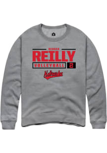 Bergen Reilly  Rally Nebraska Cornhuskers Mens Grey NIL Stacked Box Long Sleeve Crew Sweatshirt