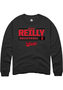 Bergen Reilly  Rally Nebraska Cornhuskers Mens Black NIL Stacked Box Long Sleeve Crew Sweatshirt