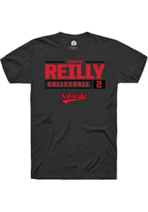 Bergen Reilly  Nebraska Cornhuskers Black Rally NIL Stacked Box Short Sleeve T Shirt
