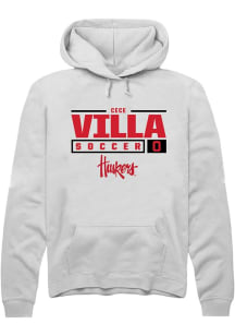 Cece Villa Rally Mens White Nebraska Cornhuskers NIL Stacked Box Hooded Sweatshirt