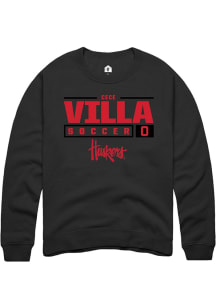 Cece Villa Rally Mens Black Nebraska Cornhuskers NIL Stacked Box Crew Sweatshirt
