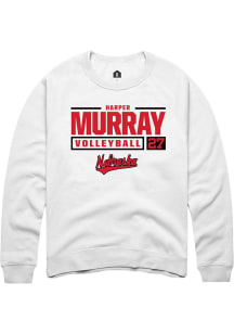 Harper Murray Rally Mens White Nebraska Cornhuskers NIL Stacked Box Crew Sweatshirt