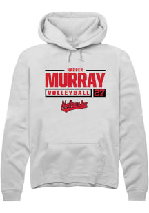 Harper Murray Rally Mens White Nebraska Cornhuskers NIL Stacked Box Hooded Sweatshirt