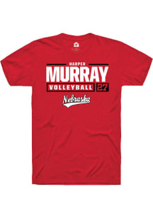 Harper Murray Red Nebraska Cornhuskers NIL Stacked Box Short Sleeve T Shirt