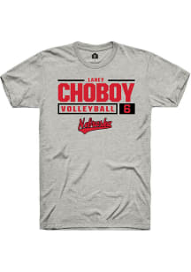 Laney Choboy  Nebraska Cornhuskers Ash Rally NIL Stacked Box Short Sleeve T Shirt